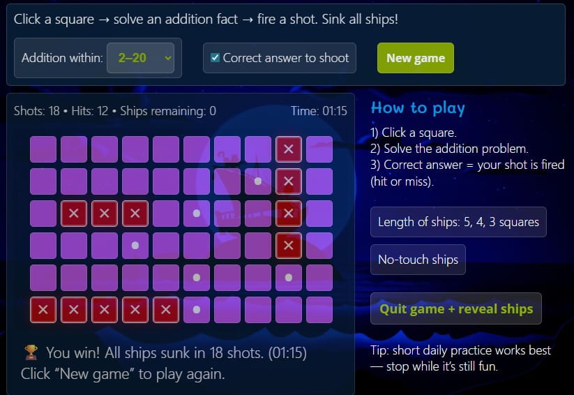 addition-battleship online game. addition Battle.