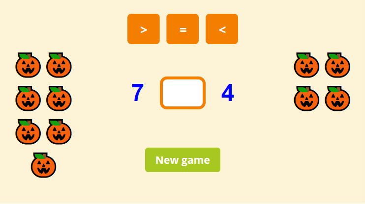 online math games for 1st grade: Comparing numbers up to 10 