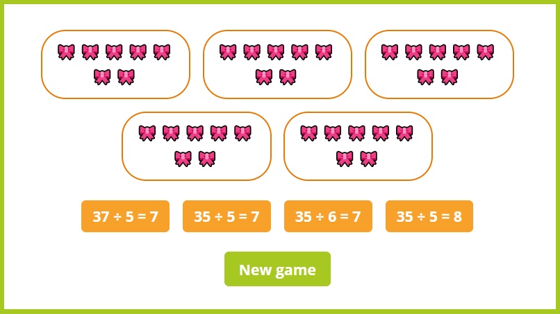 Visual division with pictures games. Learn how to perform simple division 
 using pictures for visual representation. Division as grouping method. sharing equally. Equal grouping in division. 
 Division picture problems. Equal groups division worksheets. Divide into groups. Division visual basic. Division by grouping game.
Ways to show division by sharing games.