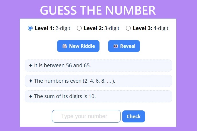 guess the number game online. guess 4 digit number game.