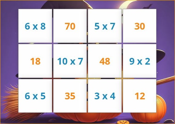 Play Halloween Multiplication Games ONLINE. Math Halloween multiplication games for kids. Download free printable math games 
for Halloween. Free printable multiplication Halloween activities PDF.