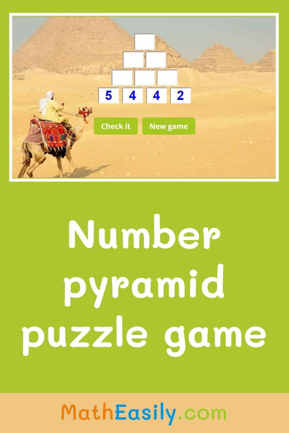Math number pyramid puzzle game online. Addition pyramid game. missing number pyramid puzzle.