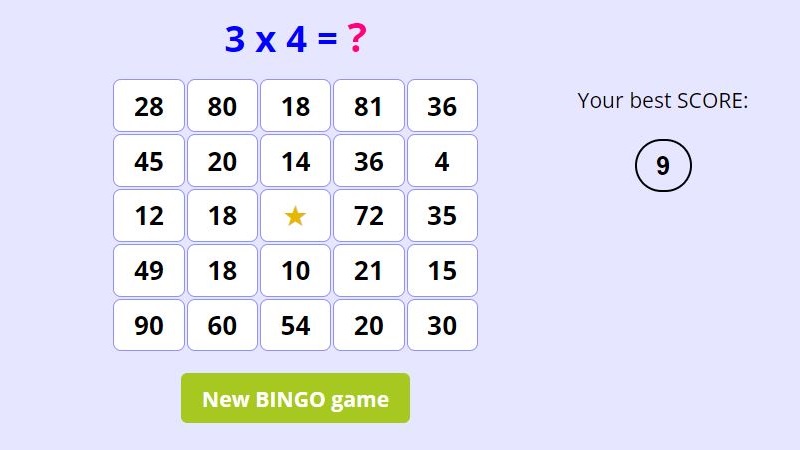 math multiplication bingo
