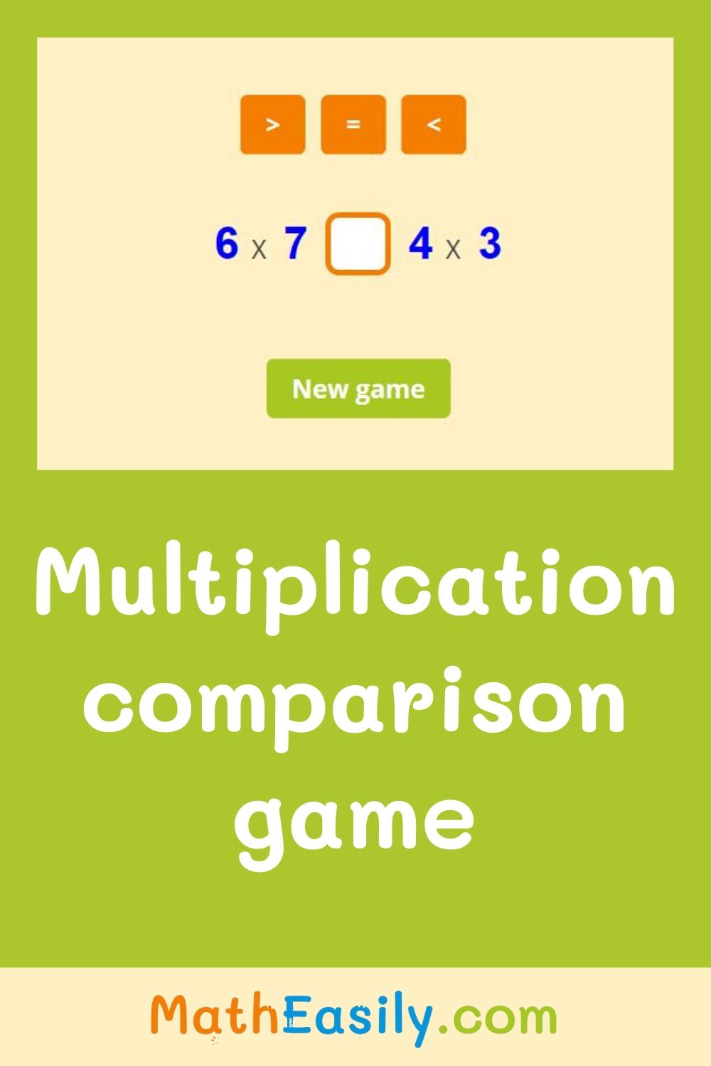 Multiplication comparisons within 100: game