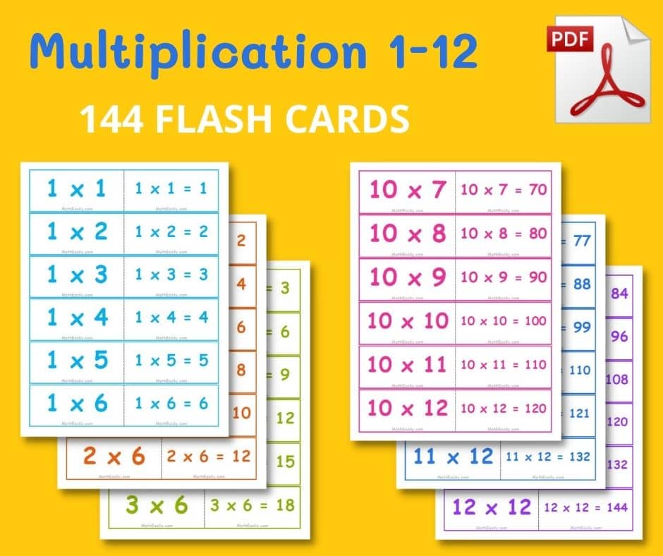 Kids Educational Flash Cards  Set of 144 Division Times Table 