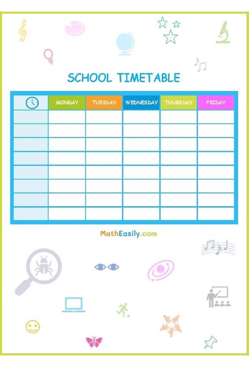 timetable chart for classroom