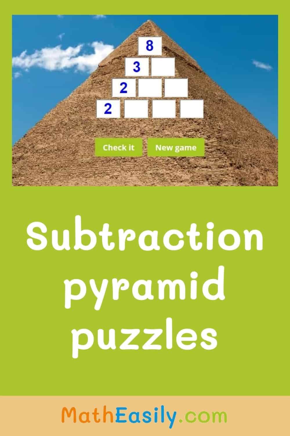 Subtraction pyramid puzzle game. Addition and subtraction pyramids. Subtraction pyramid games. pyramid addition and subtraction.