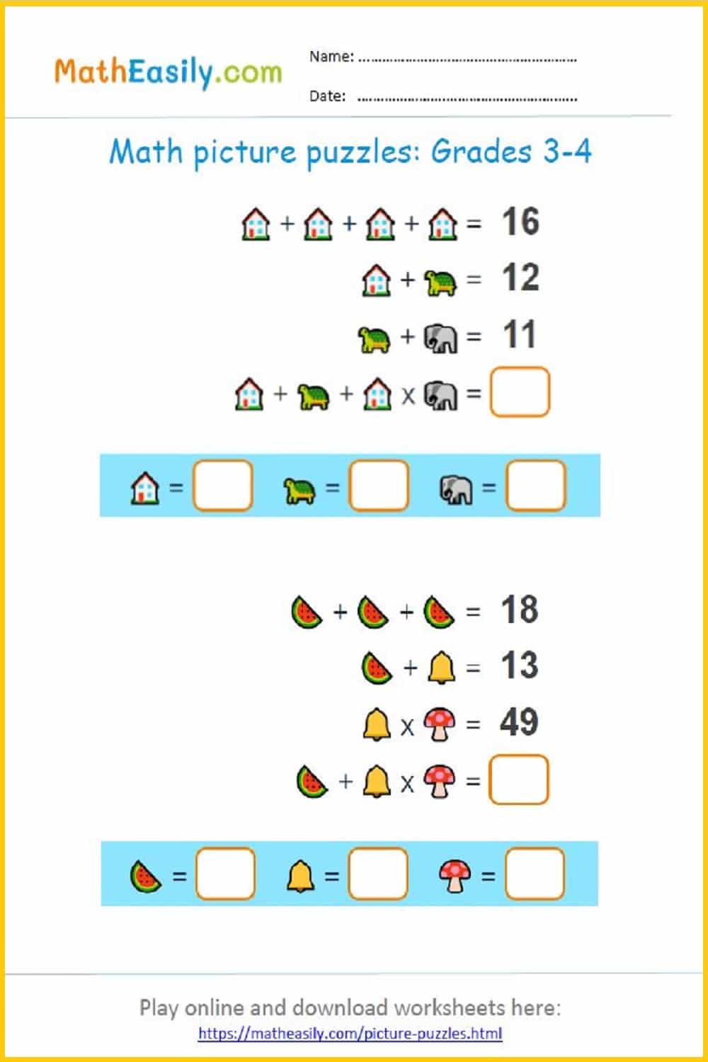 Math worksheets for addition and subtraction