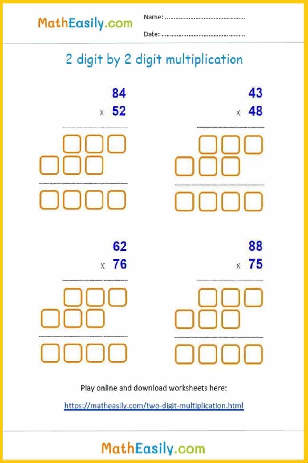 2 Digit By 2 Digit Multiplication Games And Worksheets