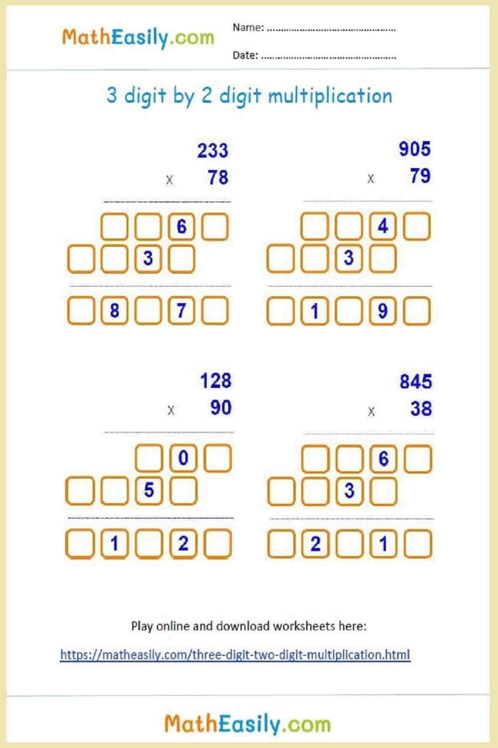 Grade 5 Math Worksheets Multiplication In Columns 3 By 3 Digit K5 Learning Multiplying 5 Digit