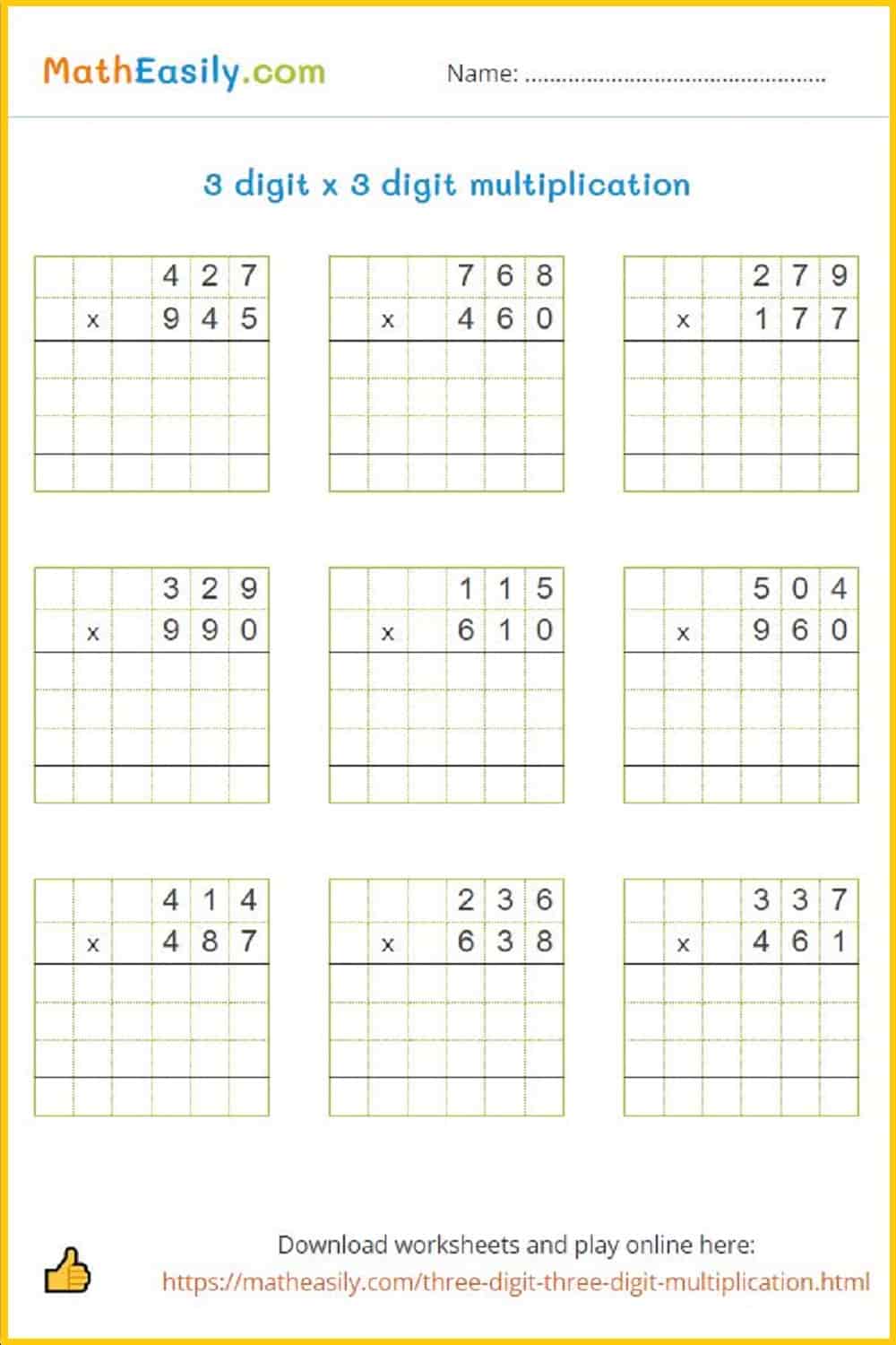 3 digit by 3 digit multiplication games and worksheets