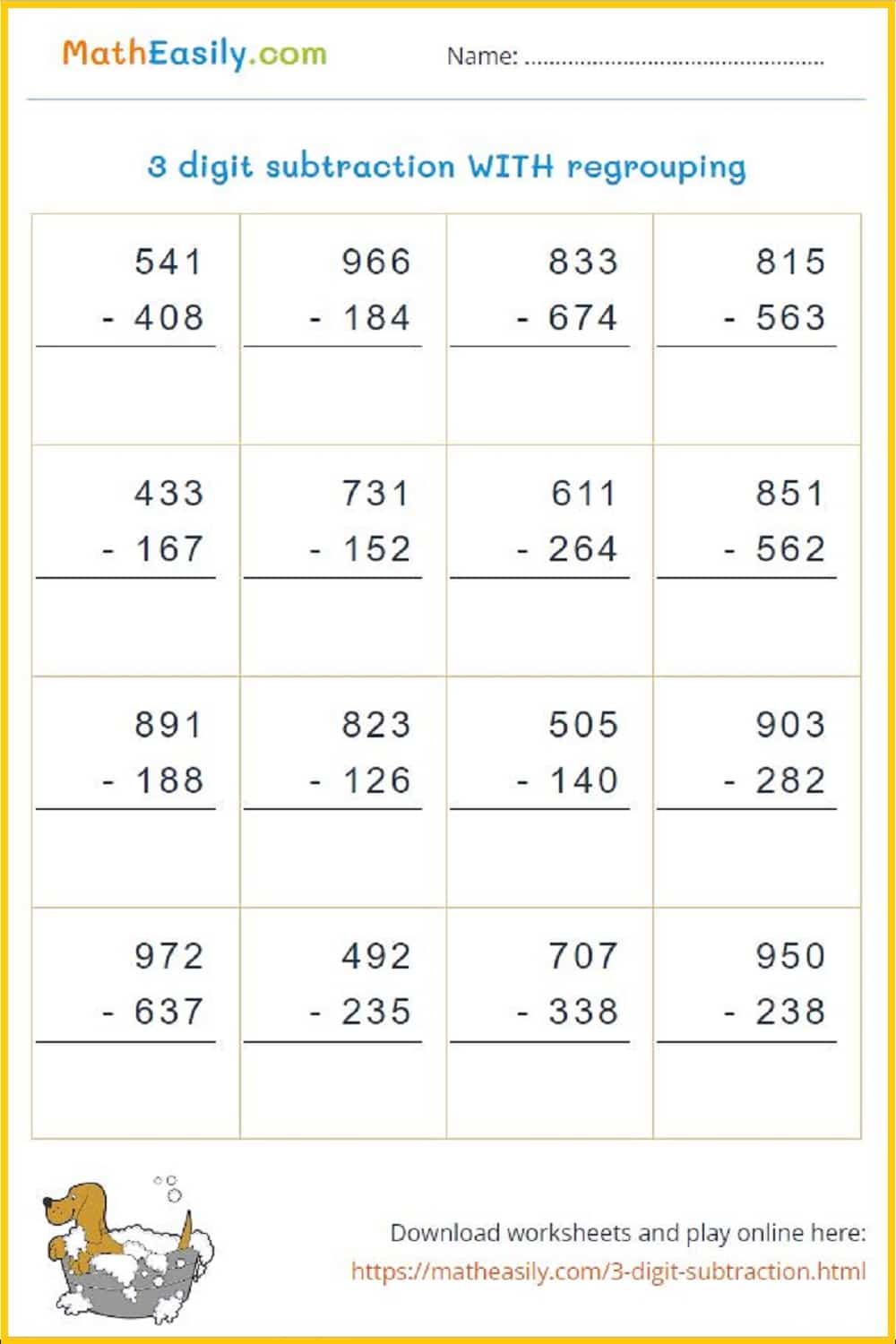 3 Digit Subtraction With Without Regrouping Games Online