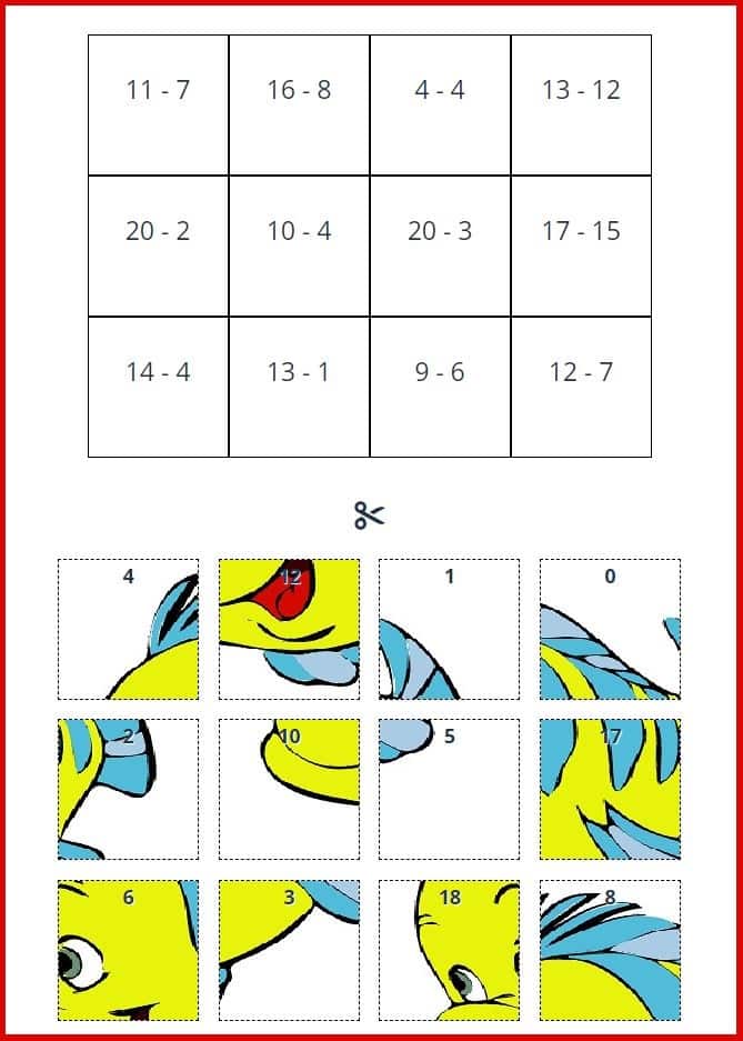 Math subtraction to 20 worksheets with pictures