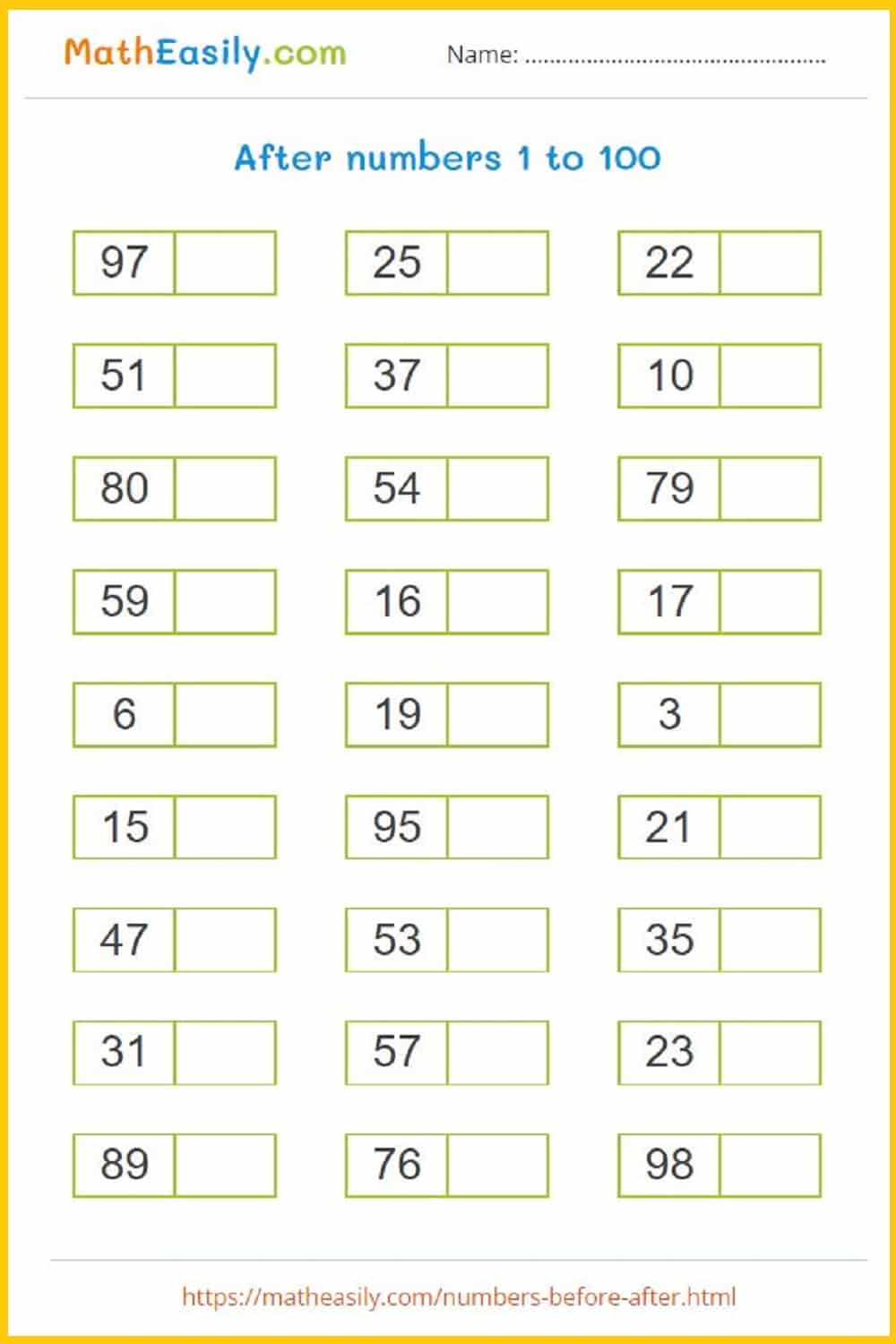 Before And After Numbers Game Online Worksheets