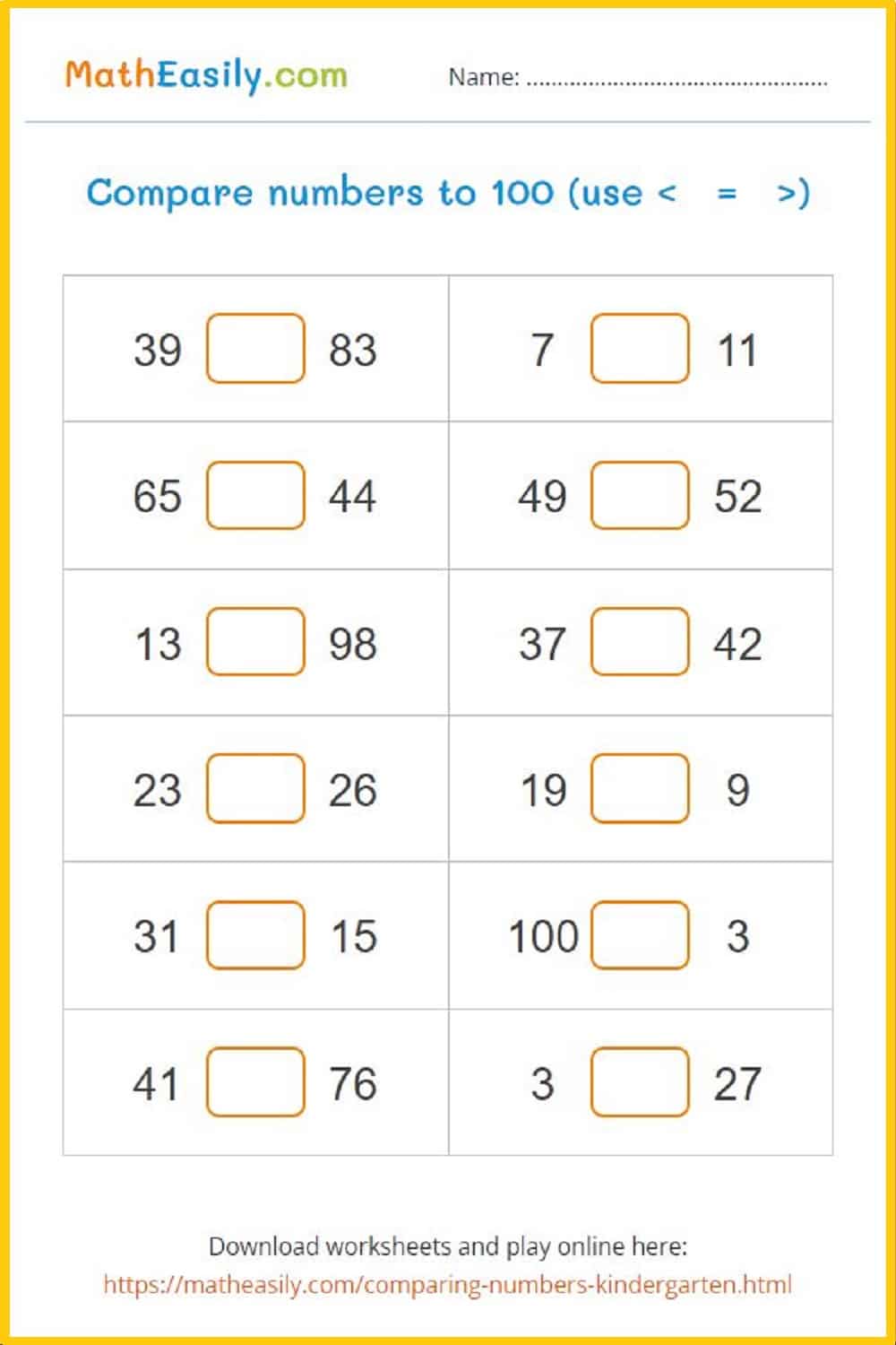 Comparison Games For Kindergarten