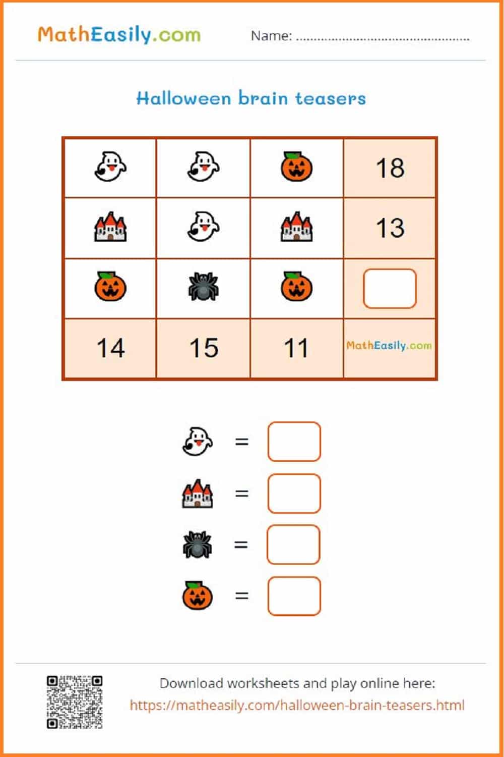 free math worksheets halloween