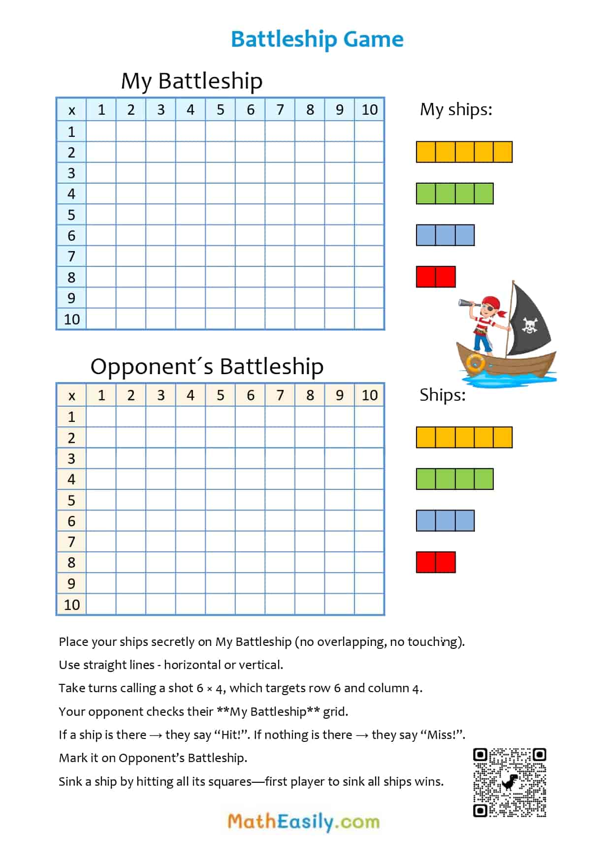Free Printable math battleship games for kids. math battleship game board printable. battleship template pdf. battleship paper game printable.