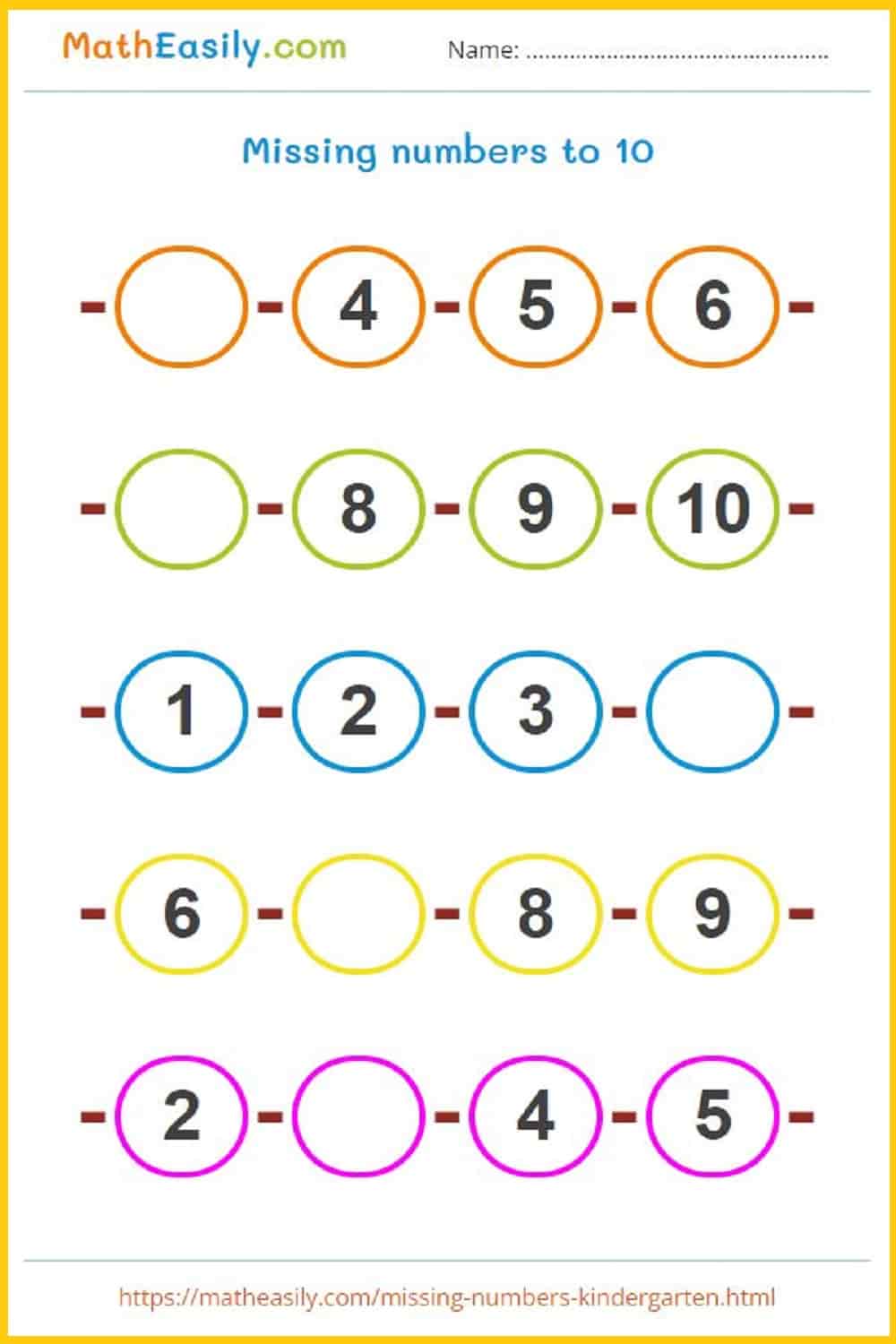 missing number games for kindergarten worksheets