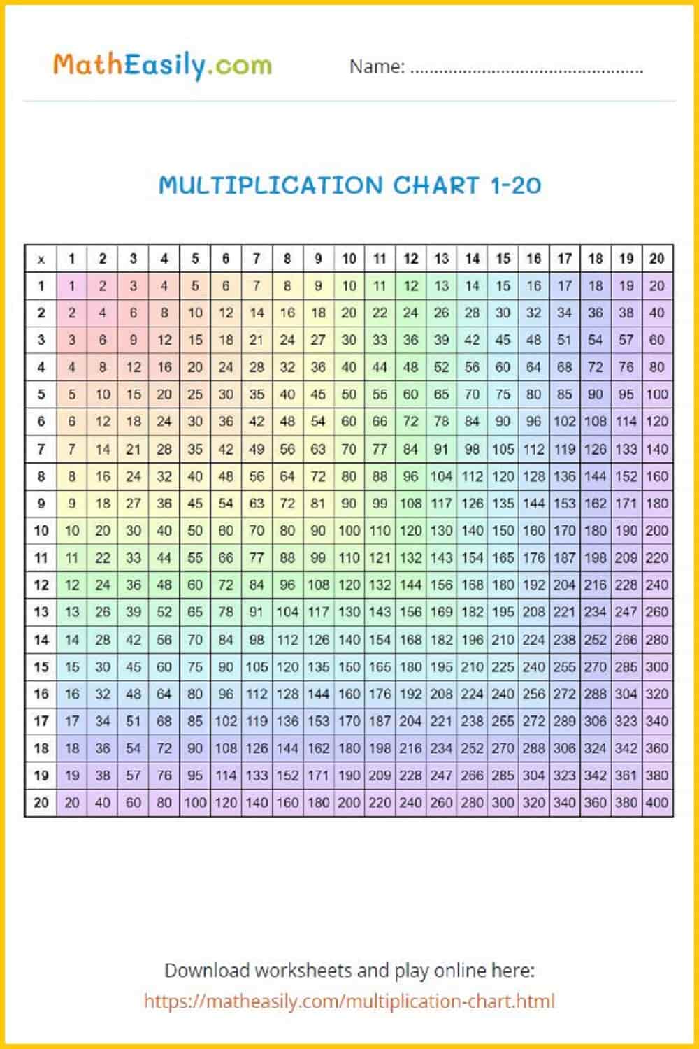 Free printable multiplication chart 1 20 PDF. Free printable multiplication grid PDF. Multiplication table chart printable free. 
Free printable multiplication chart 1 20 PDF. Table chart 1 to 20. Multiplication chart PDF.