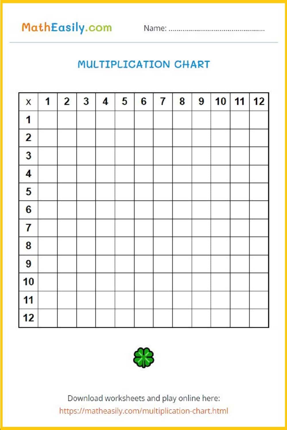 Free printable multiplication chart free printable.