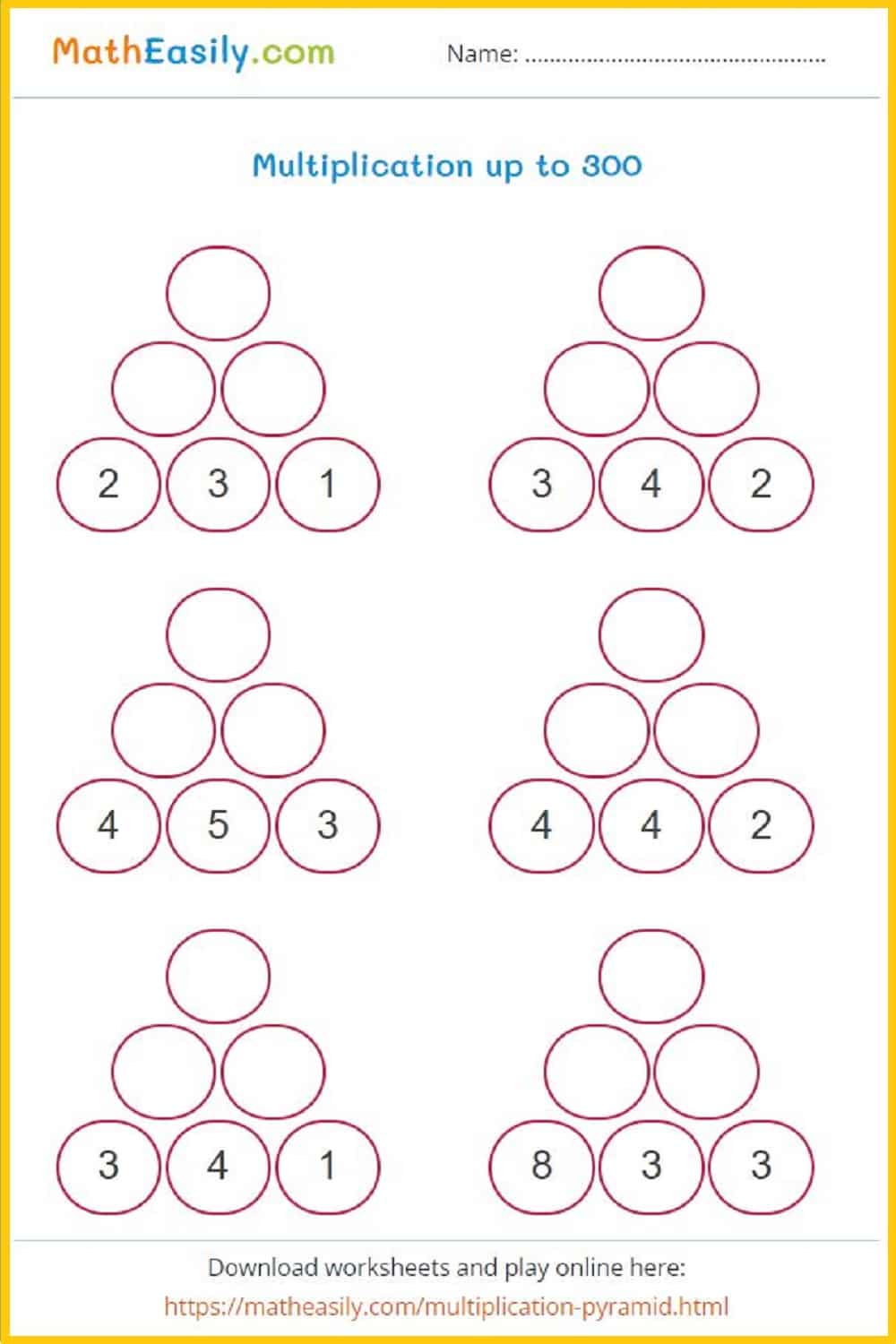 multiplication pyramid puzzle. Printable Multiplication pyramid puzzle in PDF. multiplication pyramids worksheet.
