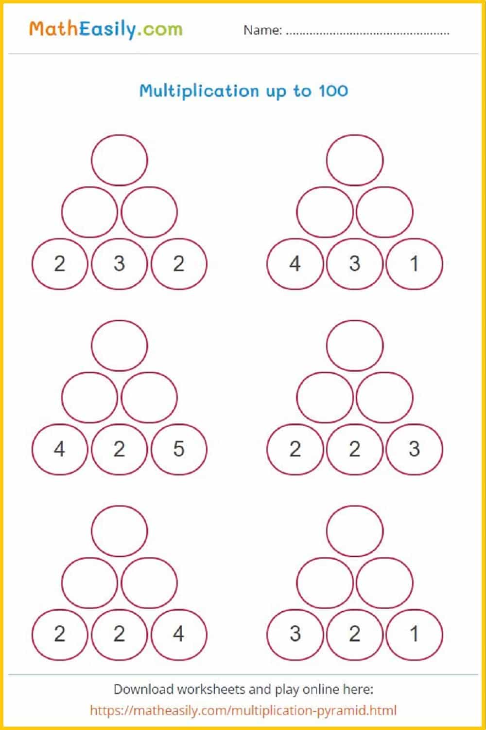 Multiplication Pyramids Worksheets And Online Games