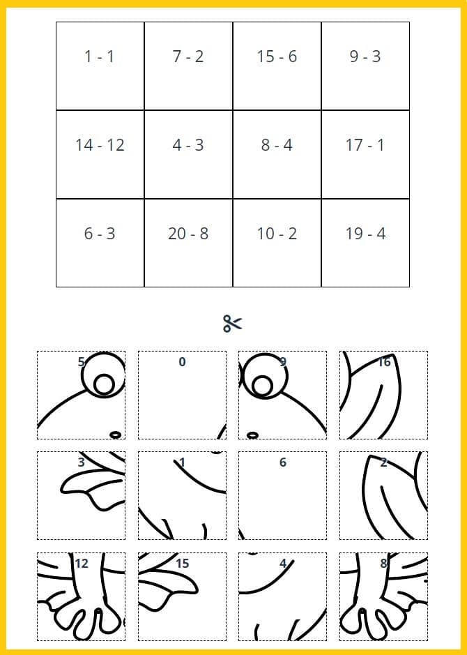 math subtraction puzzle worksheets. printable subtraction puzzles up to 20