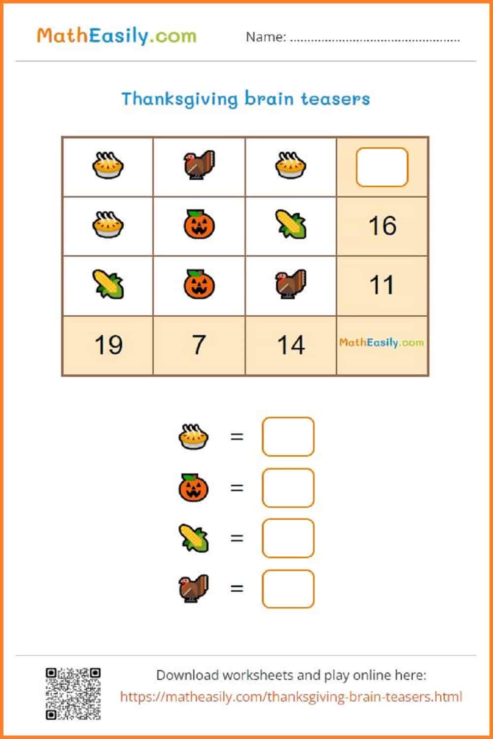 Thanksgiving Brain Teasers PRINTABLE Online