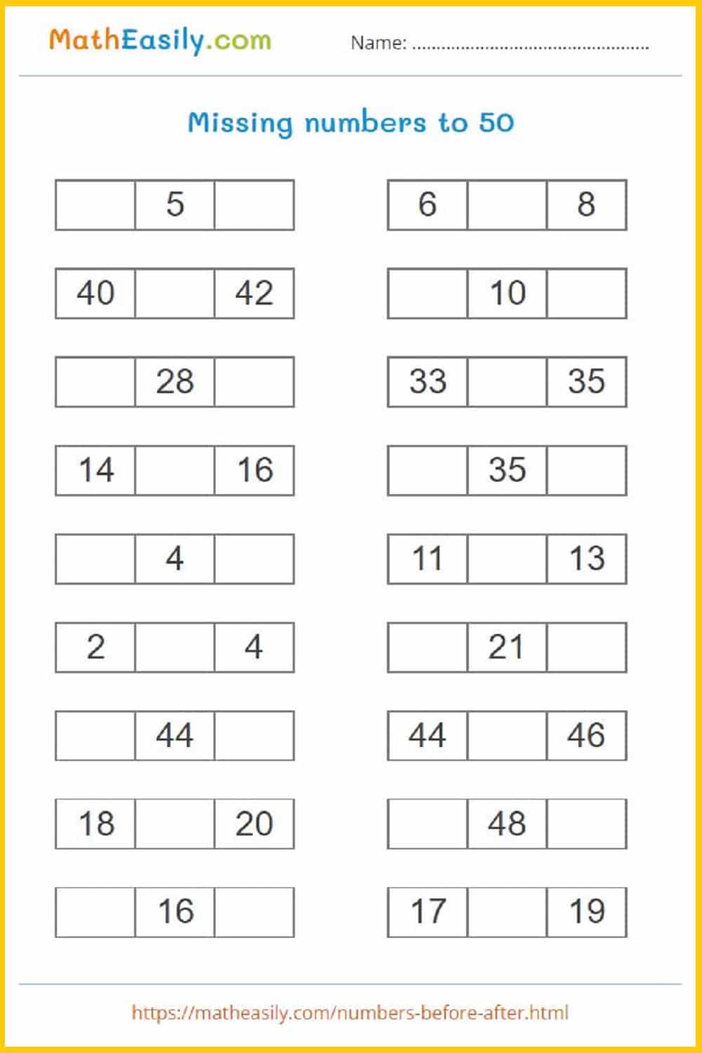 What Comes After Numbers 1 To 50 Worksheets And Games